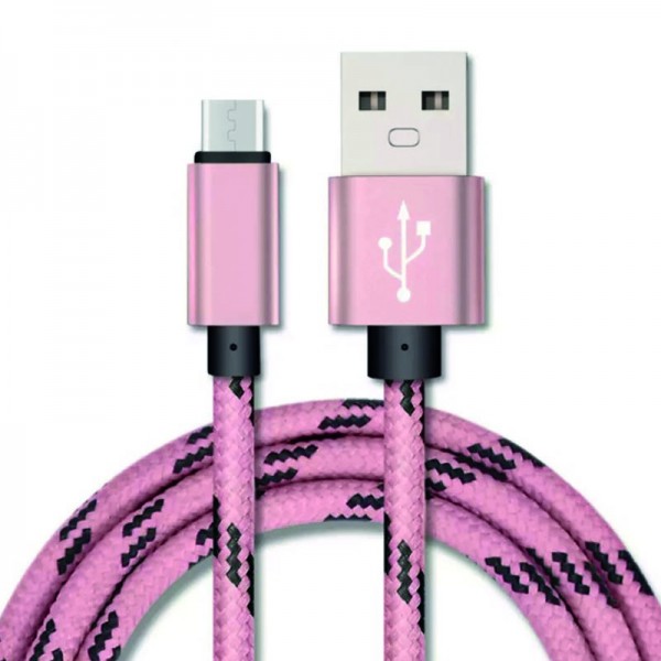 Mikro USB-B kabel 1m, textil melír růžová